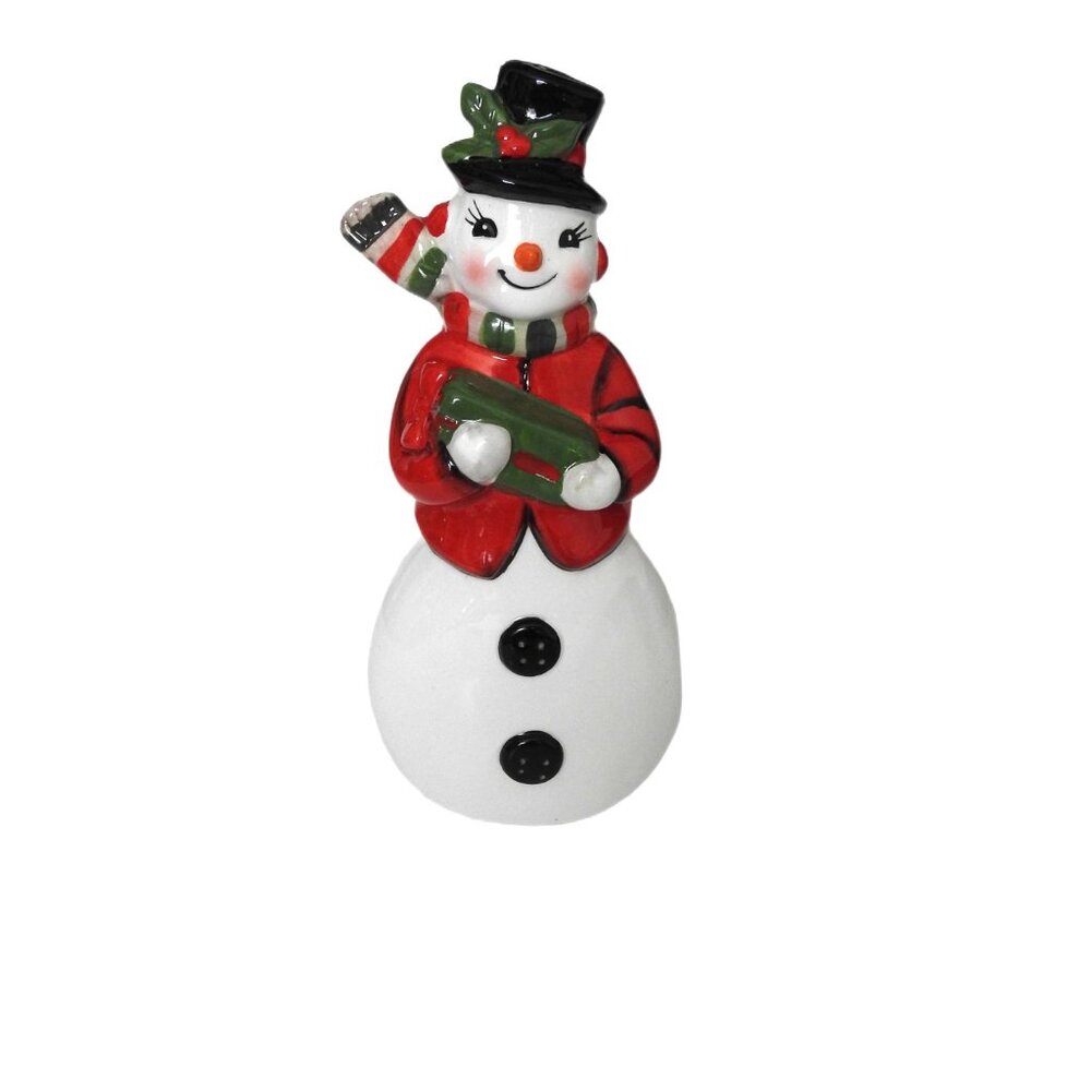 Adorable Ceramic Snowman Figurine Christmas Decor by Transpac 11.5"